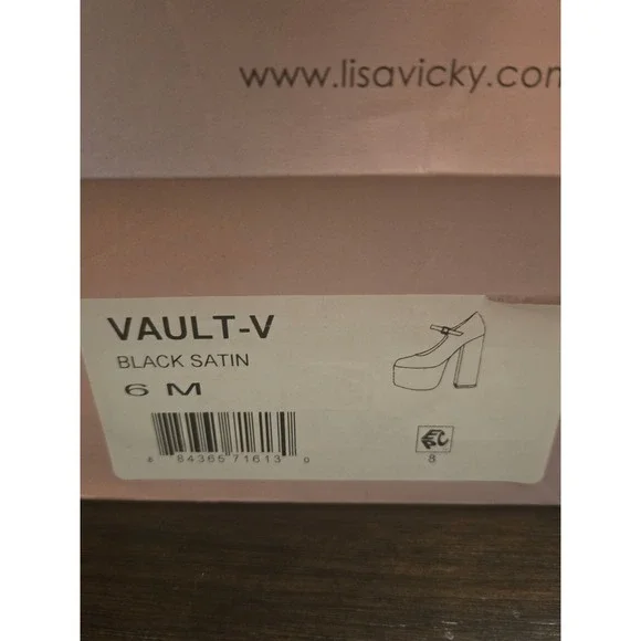 Lisa Vicky Vault-V Platform Mary Jane Block Heel Black Satin Shoes Size 6 - Picture 4 of 4